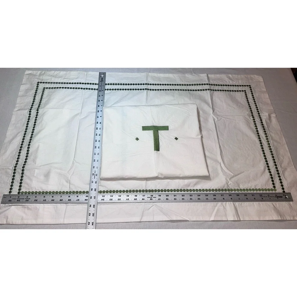 2 Pottery‎ Barn Pearl green embroidered King shams 